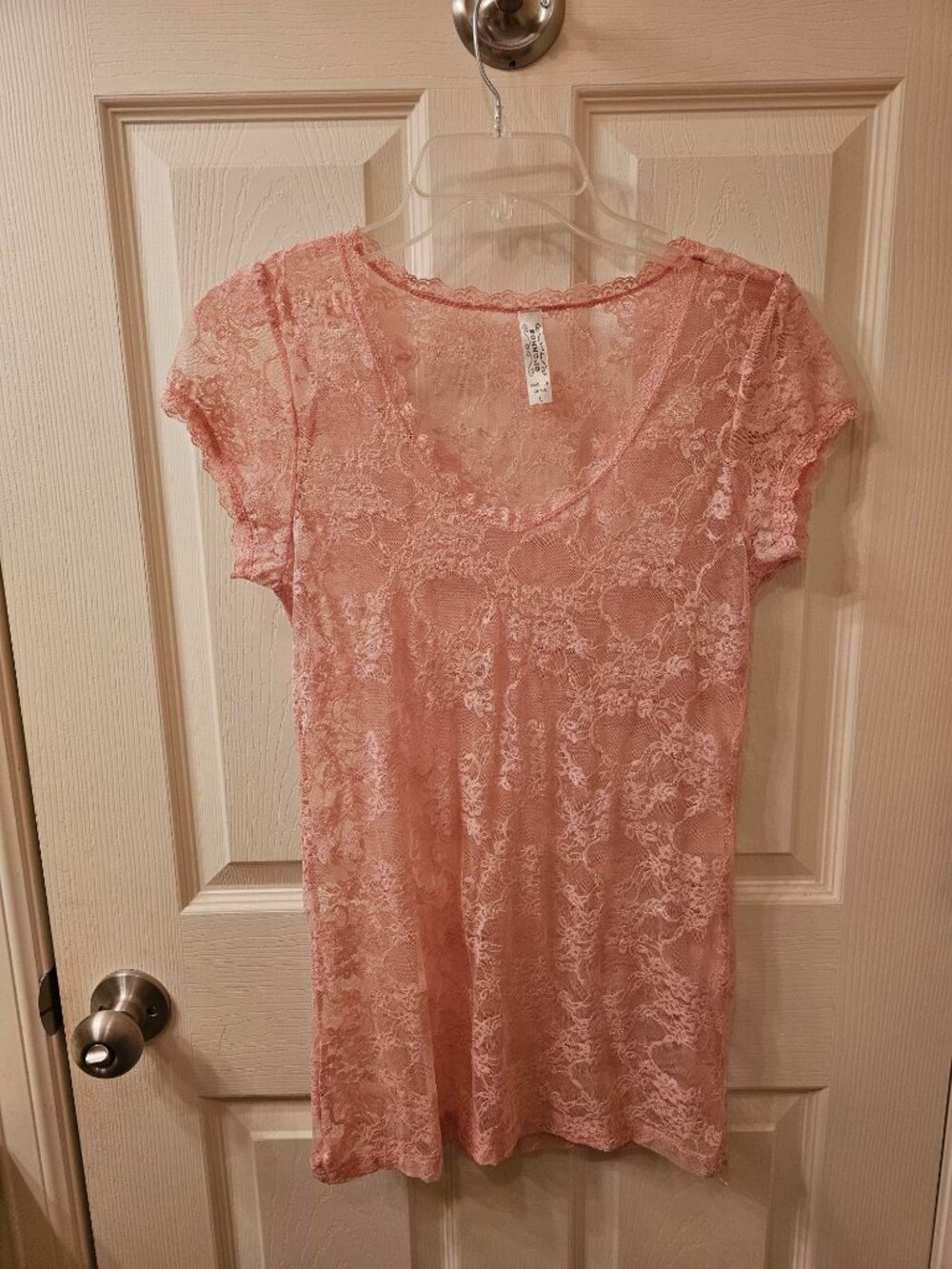 Bonzzolo Large Pink Lace Sheer Blouse